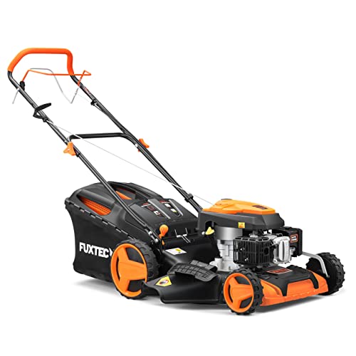 FUXTEC 4in1 Benzin Rasenmäher FX-RM5196 • 6 PS • 196 CCM 4-Takt Motor • Rasenmäher mit Antrieb & 51 cm Schnittbreite • Mulchmäher mit Seitenauswurf • 60L Fangkorb • EasyClean