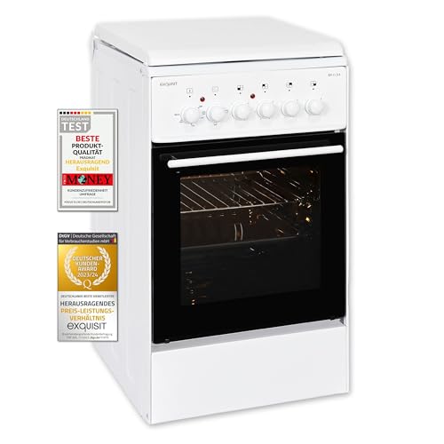 Exquisit Standherd EH 11.3-4 | Elektro-Standherd | 50 cm | Masse-Kochfeld | 50 L Garraum | Weiß