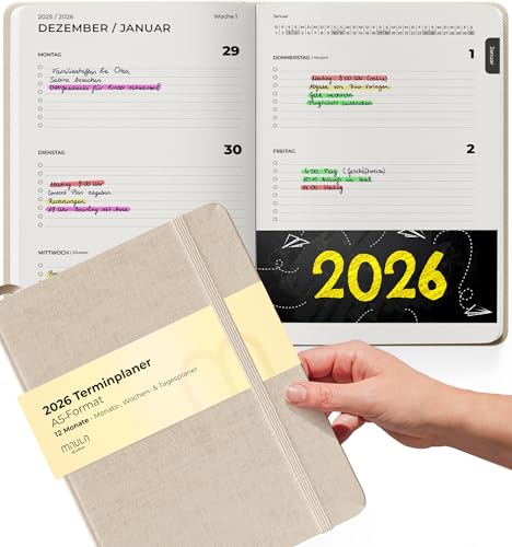 Terminplaner 2026 A5 Leinen – Kalender 2026 Buchkalender – Wochenplaner für Termine & Organisation – Planer Minimalist – Praktischer Terminkalender Jan - Dez 2026 mit Deutschen Feiertagen