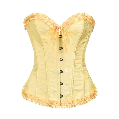Generisch Damen Vollbrust Corsage Korsett Top Gothic Vintage Corsagen Bustier Corsette (01 Gelb, S)