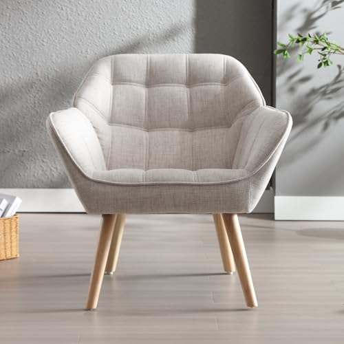 chairus Sessel Wohnzimmer Loungesessel Leinen Gepolsterter Lesesessel Beige