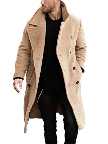Makkrom Zweireihiger Herren-Trenchcoat, lässiger Reverskragen, Business, Winter, lange Mäntel, khaki, XL