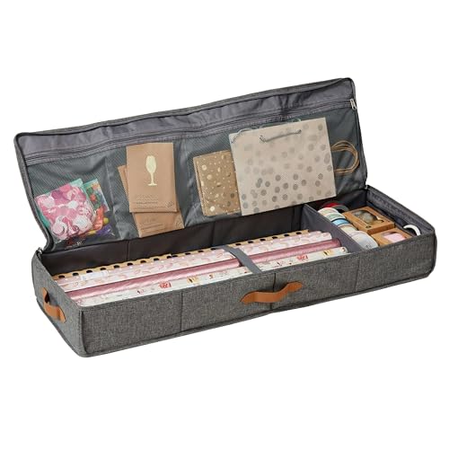 LOVE IT STORE IT Premium Organizer für Geschenkpapier Aufbewahrung - Hochwertiger Geschenkpapier Organizer - Mit zusätzlichen Fächern - Verstärkt - Grau - 90x30x12 cm