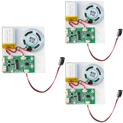 3 x USB Soundmodul, Musik Sprachaufzeichnungsmodul mit Lautsprecher MP3 USB Kabel Aufladbarer Akku MP3 Sound Chip Modul Soundmodul Top Lautsprecher für DIY Karten Geschenke Spielwaren selbst gestalten