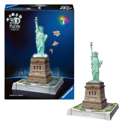 Ravensburger 3D Puzzle Iconics: 12008027 Freiheitsstatue - mit Licht - Das berühmte New Yorker Wahrzeichen als detailgetreues und beleuchtetes Modell