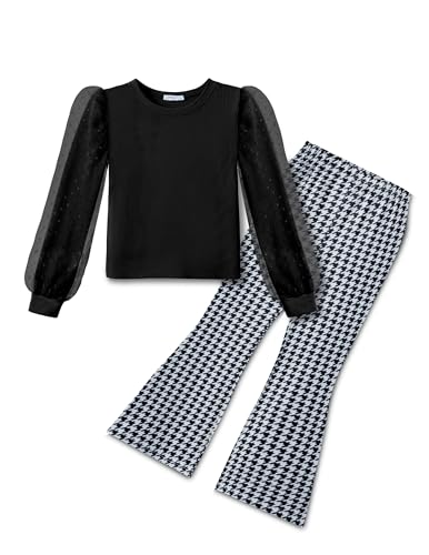 Arshiner Bekleidungssets Mädchen Langarmshirt Schwarz Karierter Schlaghose Kinder Zweiteiler Outfit Set Herbst Winter Halloween Kinderkleidung 110/5-6 Jahre