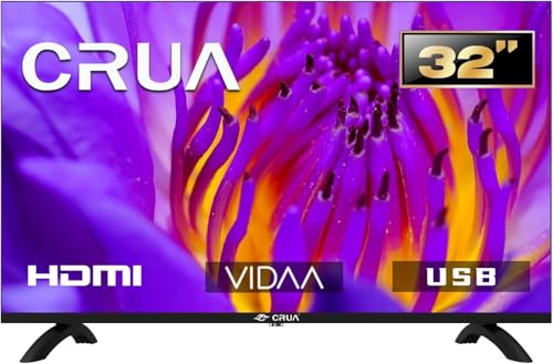 CRUA 32 Zoll Smart TV/Fernseher 32 Zoll 3X HDMI, 2xUSB, Fernseher kompatibel mit VIDAA,EyeCare, Triple Tuner DVB-T/-T2/-C/-S/-S2 CI+Power Input 100-240V~ 50/60HZ for Home, Kitchen, or RV Camper