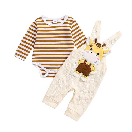 Himllauen Baby Jungen Kleidung Strampler Latzhose Set Bekleidungssets für Jungen Baby Set Neugeborene Geschenk (D Braun Giraffe, 0-3 Months)