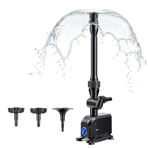 Gardray Springbrunnenpumpe 900L/H mit 7m Netzkabel, 20W Wasserspielpumpe für außen Teichpumpe 3 Düsenim Lieferumfang enthalten in Teich Garten Brunnen Fischbecken Hydrokultur