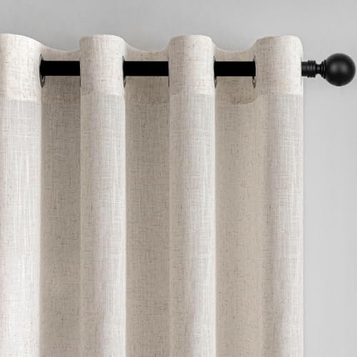 Vorhänge Gardinen Leinen mit Ösen Beige Natur-für Wohnzimmer Modern Vorhang 245 cm Gardine Schlafzimmer Vorhangschals Halbtransparent Lichtdurchlaessig Plain Natural Boho Landhaus Dekoschal 2er set