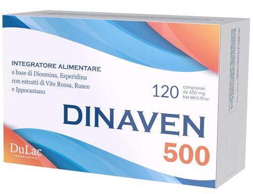 DuLàc, Dinaven 500, Nahrungsergänzungsmittel Mit Diosmin Und Hesperidin, Geeignet Bei Schweren Und Geschwollenen Beinen, Fördert Die Mikrozirkulation, Made in Italy, 120 Tabletten, 650 mg