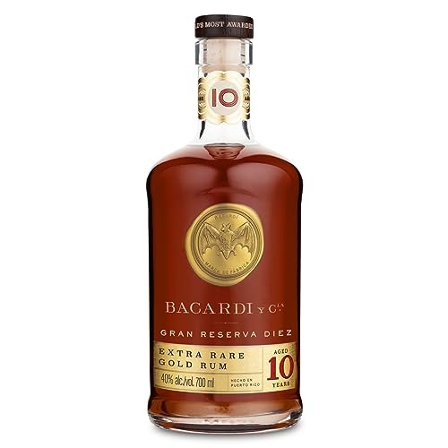 BACARDÍ Gran Reserva 10 Jahre alter Premium Caribbean Rum, 40% Vol., 70 cl/700 ml, im Eichenfass gereifter Karibik-Rum, 10 Jahre unter karibischer Sonne gelagert, ideal als Geschenk & für Cocktails