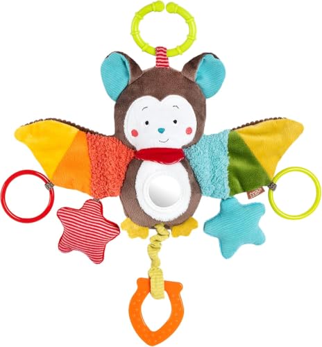 Fehn Activity-Fledermaus – Motorikspielzeug zum Aufhängen für Babys | Mit spannenden Anhängern zum Greifen & Geräusche erzeugen – für Kleinkinder ab 0 Monaten