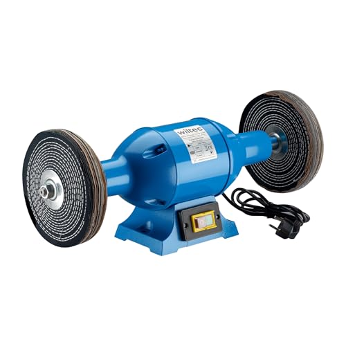 Wiltec Poliermaschine 750W mit 2 Polierscheiben Ø 200mm, 2950 U/min, Doppelschleifer mit robustem Gehäuse aus Guss und Standfuß