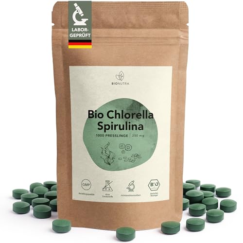 BIONUTRA Bio Spirulina Chlorella Tabletten, 1000 Presslinge à 250 mg