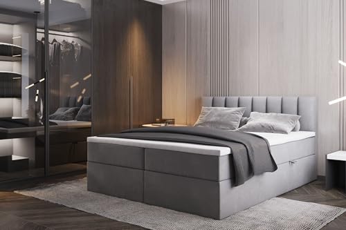 TRADA Boxspringbett mit Bonellmatratze H3 Palermo, 160x200 cm, Grau