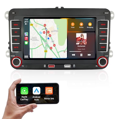 Autoradio mit Navi Bildschirm für VW Golf 5/6 Seat Passat Sharan Tiguan,7 Zoll Golf Radio mit Apple CarPlay & Android Auto Mirrorlink, VW Polo T5 Caddy Radio Bluetooth GPS SWC EQ USB FM, Linux