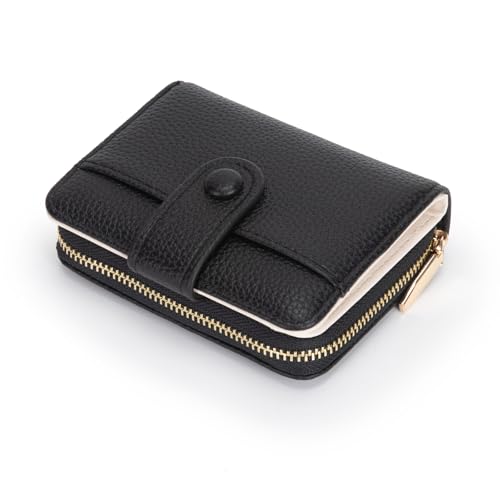 MOSOSA Geldbeutel Damen aus Glattem und Weichem Synthetisches Leder Geldbörse klein Kurzformat Portemonnaie Damen mit Großes Zipper Münzfach Wallet,Schwarz