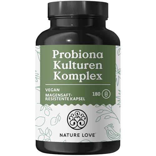 Nature Love Probiona Kulturen Komplex – abgestimmte Bakterienstämme – 300 Mrd. KBE/g – 180 Kapseln, magensaftresistent, vegan – mit Lactobacillus & Bifidobakterien, 20 Mrd. KBE/Tag, 3 Monate