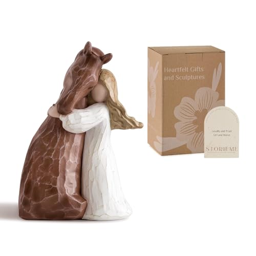 Storieme Pferde Mädchen Geschenk für Erwachsene – Handbemalte Schutzengel Figur als Deko für Wohnzimmer, Pferd Geschenke für Pferdeliebhaber zu Geburtstag Weihnachten Freundschaft