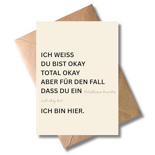 WBdesignz – Karte „Ich bin hier“ mit Umschlag – Einfühlsame Trostkarte für schwierige Zeiten, Freunde & Familie (DIN A6)