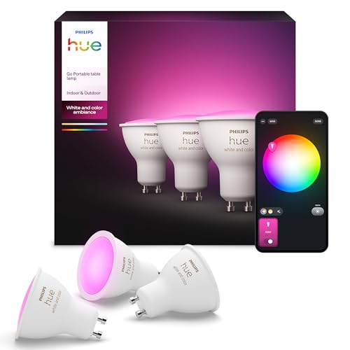 Philips Hue White & Color Ambiance GU10 LED Spot 3er Pack (400 lm), dimmbare LED Lampen für das Hue Lichtsystem mit 16 Mio. Farben, smarte Lichtsteuerung über Sprache und App