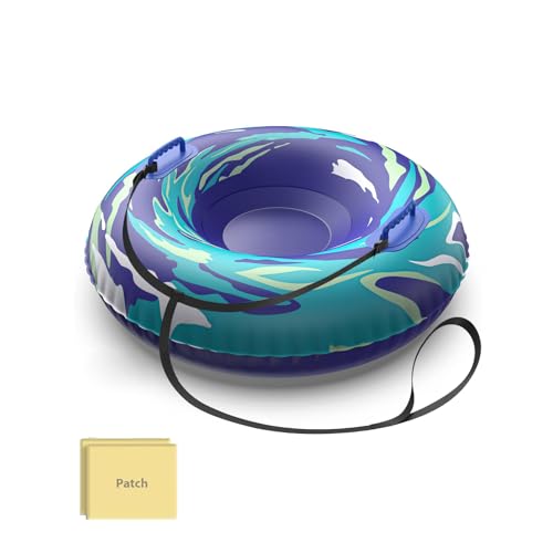 UOLUUK Snow Tube mit abschleppbarem Abschleppseil, 119 cm, strapazierfähiger, aufblasbarer Schlitten für Kinder und Erwachsene, Premium-abriebfest, verdickter Boden, Schlittenrohre für den Winter im