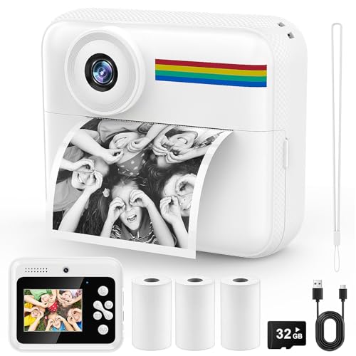 FNITAER Kinderkamera Sofortbildkamera – 48MP Kinder Kamera mit 2.4 Zoll HD Bildschirm, 1080P Video, Sofortdruck & 3 Rollen Papier, 32GB Speicherkarte, Geschenk Spielzeug für Jungen Mädchen ab 3 Jahren