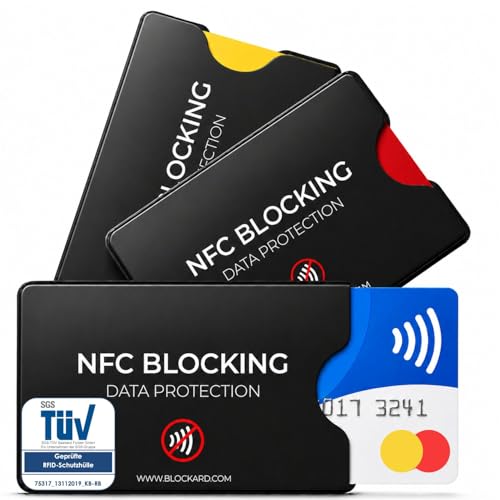 BLOCKARD TÜV geprüfte NFC Schutzhülle (3 Stück) aus Kunststoff für Kreditkarte Personalausweis EC-Karte Bankkarte 100% NFC-Schutz Kreditkarten Schutz-Hülle RFID-Blocker abgeschirmt