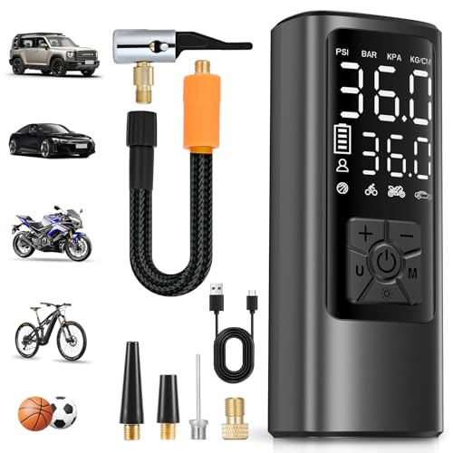 HOVVIDA Elektrische Luftpumpe, 10,3 bar Fahrradpumpe Elektrisch, Akku-Luftpumpe mit Druckvoreinstellung & Auto-Abschaltung, Wiederaufladbar, Luftpumpe für E-bike, Auto, Fahrrad, Motorrad, Bälle
