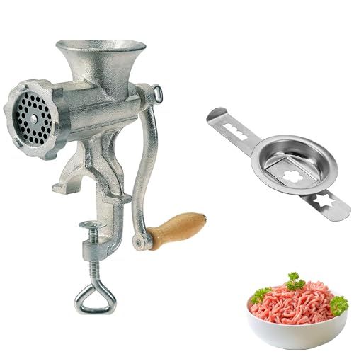 Westmark Fleischwolf-Set, 2tlg., 1 Fleischwolf + 1 Spritzgebäckvorsatz, Größe 8, inkl. Schraubzwinge für Tischmontage, Verzinnter Stahlguss/Edelstahl/Holz, Silber, 975222E6