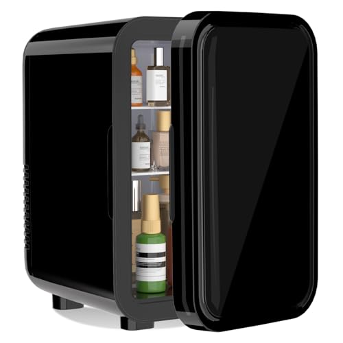 YASHE Mini-Kühlschrank, 6 Liter/8 Dosen, 220–240 V AC/DC, tragbarer thermoelektrischer Kühler, Kühlschränke für Schlafzimmer, Hautpflege, Getränke, Büro, Wohnheim und Auto, Schwarz
