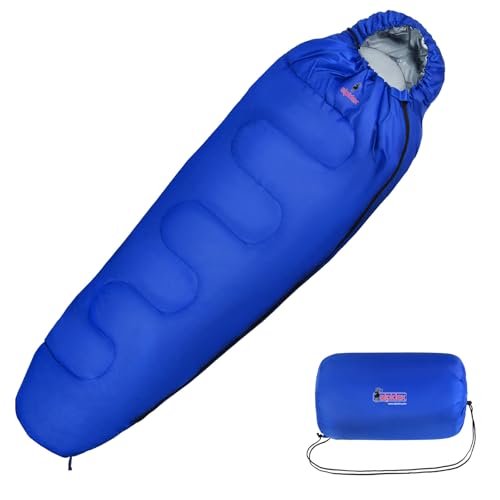 ALPIDEX Schlafsack Mumienschlafsack 4 Jahreszeiten 225 x 80 cm Duo Therm -17° C 400 GSM Kleines Packmaß Ultraleicht Reise Camping Trekking Outdoor Sleeping Bag Warm, Blau, Reißverschluss:Links