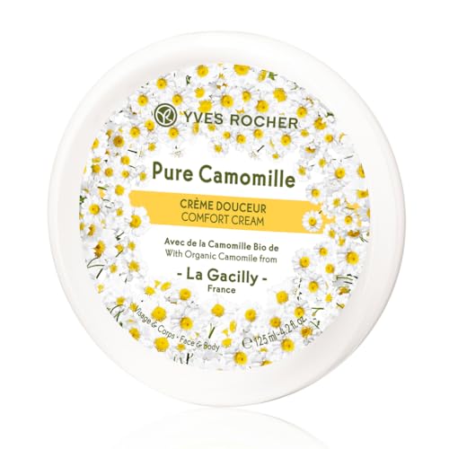 Yves Rocher PURE CAMOMILLE Pflegecreme - Beruhigende Creme für Gesicht und Körper mit Kamille - Spendet intensive Feuchtigkeit - Für ein angenehmes, komfortables Hautgefühl - 125 ml