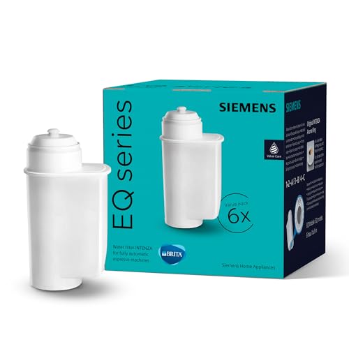 Siemens BRITA Intenza Wasserfilter TZ70063A, 6 Stück, verringert den Kalkgehalt des Wassers, passend für Kaffeevollautomaten der EQ Reihe, sowie Einbauvollautomaten