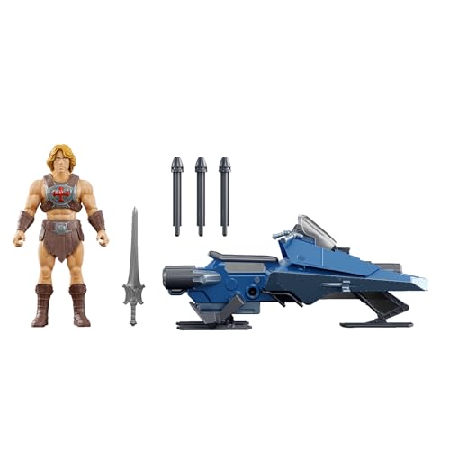 Masters of the Universe Fahrzeug und Figur maßstabsgetreu 14 cm, He-Man und Sky Sled, detailgetreu zum Film von 2026, Blaster und Geschosse, JMJ22