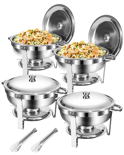 WENMILY Chafing Dish Buffet Set Rund 5L[Robust und hochwertig],4pcs Edelstahl Speisenwärmer Warmhaltebehälter &buffetwärmer[Rollrand-Design],Speisenwärmer für Catering Buffet und Party