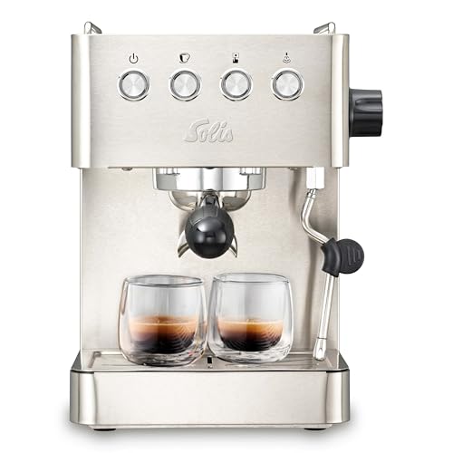 Solis Barista Gran Gusto Espressomaschine, Kaffeemaschine mit abnehmbaren Wassertank, Halbautomatische Siebträgermaschine mit 58 mm Profi-Siebhalter, Heißwasser- und Dampffunktion, Edelstahl, silber