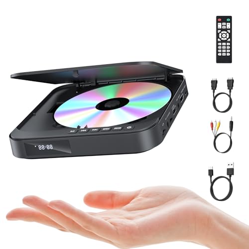 FELEMAN DVD Player Für Fernseher, Mini DVD Player HDMI 1080P, Allen Regionen, Anti-Shock, unterstützt USB/TF-Karte, integriertes PAL/NTSC und Fernbedienung