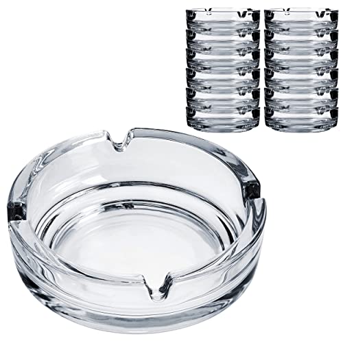 Konzept 11 - Aschenbecher aus Glas (12 Stück) | Glasaschenbecher spülmaschinengeeignet | Aschenbecher für draussen transparent Durchmesser 11 cm 3,5 cm hoch