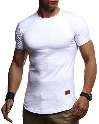 Leif Nelson Herren T-Shirt mit Rundkragen Basic Kurzarm Shirt Männer Kurzarmshirt Slim Fit Sommershirt LN-8294 Weiß Größe XL