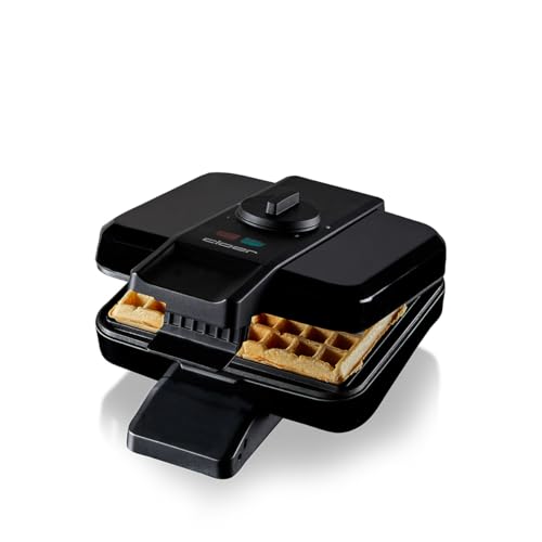Cloer 1420 Brüsseler Waffeleisen für 2 Belgische Waffeln 9 x 15,5 cm, Duo-Waffeleisen mit Antihaftbeschichtung PFAS-frei, stufenlosem Bräunungsgrad und Backampel, schwarzes Kunststoffgehäuse, 1000 W