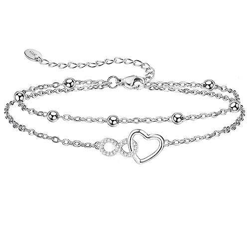 Jbniuay Fußkettchen für Damen 925 Sterling Silber - Infinity Herz Fußkette - Damen Fußkettchen - Fußkette Verstellbare 23+5cm - Geschenke für Frauen/damen/mama/mutter