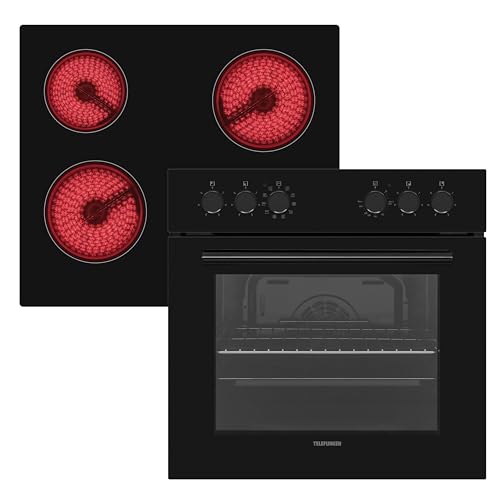 Telefunken ECH65A-B2 Einbauherd-Set | Elektro-Herd-Kochfeld-Kombination | Backofen mit Grill und Umluft | Rahmenloses Glaskeramik-Kochfeld mit 4 Zonen | 65 Liter | 60 cm | Edelstahl