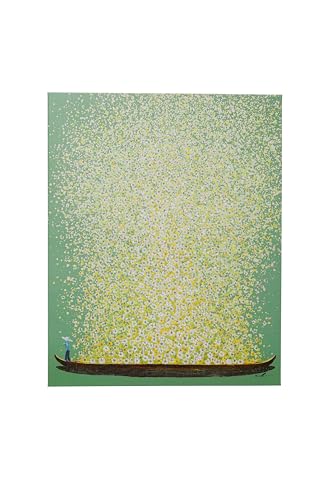 Kare Design Leinwandbild Flower Boat Grün/Gelb, Gemälde, Pastellfarben, Asia-Stil, buntes Wandbild, Canvas-Leinwand, Massivholz Rahmen, handgemalte Details mit Acrylfarbe, Abstrakt, 100x80x3,5cm