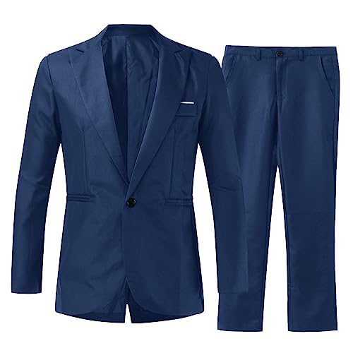 Generisch Anzug Herren 56 Herren-Anzug, elegant, einfarbig, einreihig, Slim-Fit, Partyanzug, Hemd, Hose, Krawatte Anzug Mit Weste Blau (Navy, M)