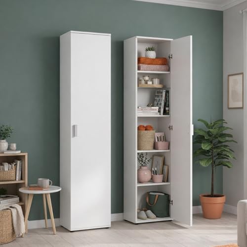 Home Collective Mehrzweckschrank Schmaler Schrank 40 cm mit 1 Tür & 4 Einlegeböden | Universalschrank Haushaltsschrank für Haushalt, Flur, Büro oder Schlafzimmer | 40x35x184 cm (BxTxH) | Weiß