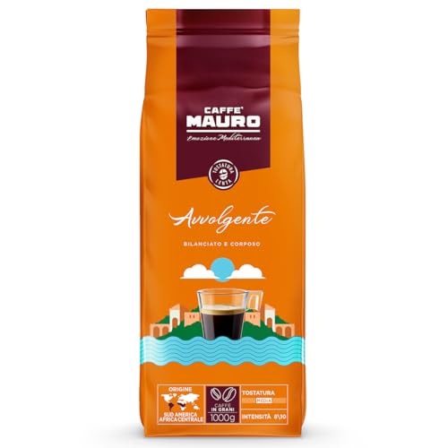 Caffè Mauro Torrefazione – Kaffeebohnen – 1 kg – Avvolgente Mischung – mittlere Röstung – Intensität 8/10 – hergestellt in Italien – 1kg Packung