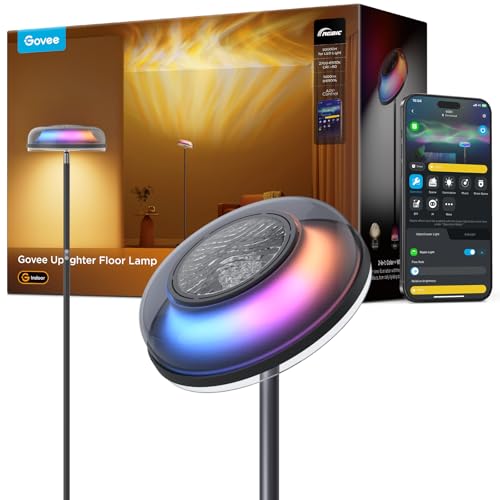 Govee Stehlampe Wohnzimmer Deckenfluter Wellenbeleuchtung RGBICWW, Dreizonenbeleuchtung Stehlampe, 80+ SzenenModi, 2700-6500k, 1000LM, Kompatibel mit Matter und Alexa, für Wohnzimmer, Schlafzimmer