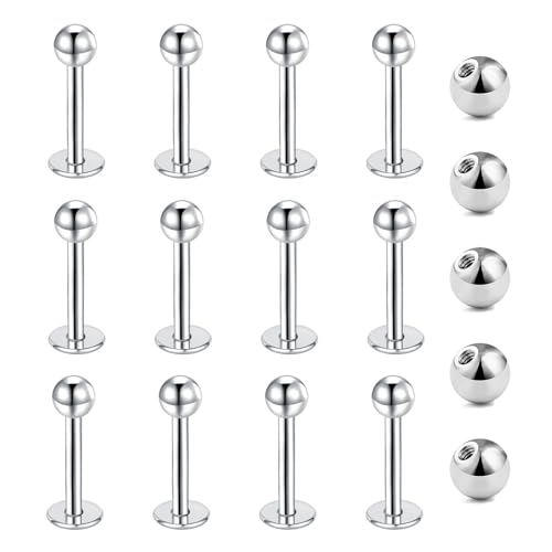 Gojewen 12er Lippenpiercing Stecker 1,2mm Chirurgenstahl Piercing Lippe Labret Helix Tragus Stud Silber 8mm